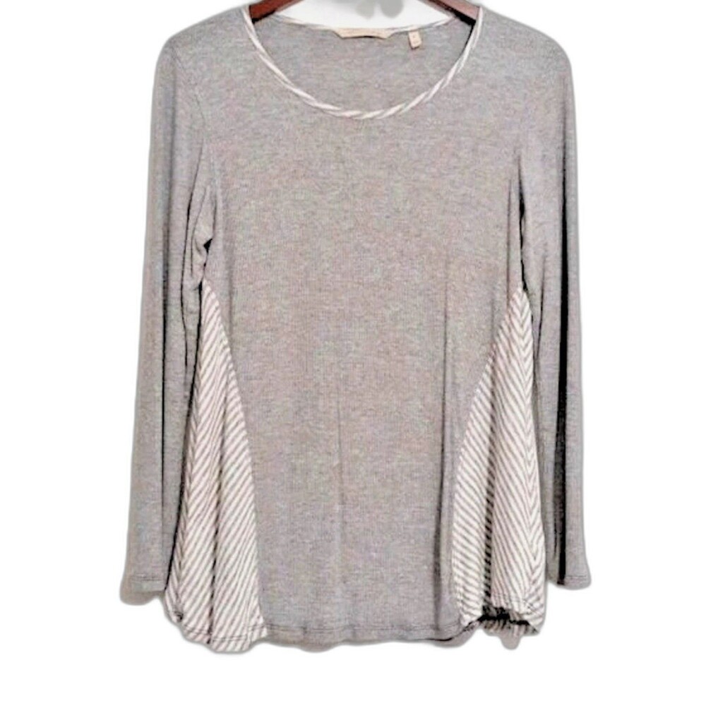 Soft Surroundings Top M Marled Gray Stripe Side Detail Loungewear Casual